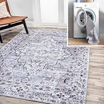 Didim Boho Gray Medallion Washable Area Rug